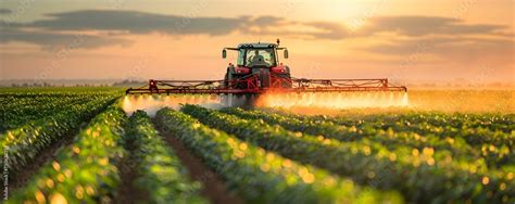 Spraying Pesticide In A Soybean Field A Farmer Operates A Tractor