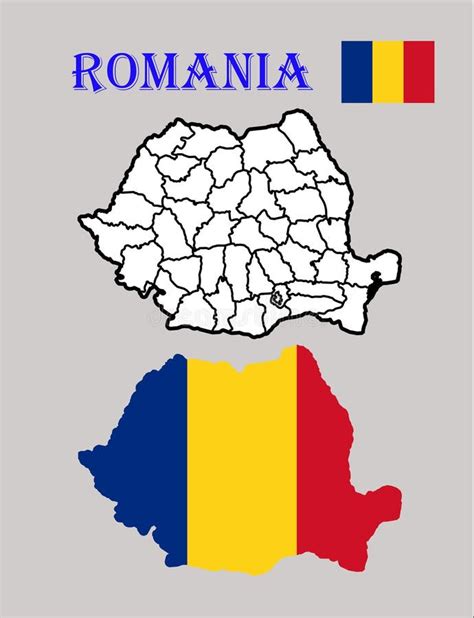 Mapa Da Romênia Regiões E Bandeira Desenhada E Cortada Ilustração