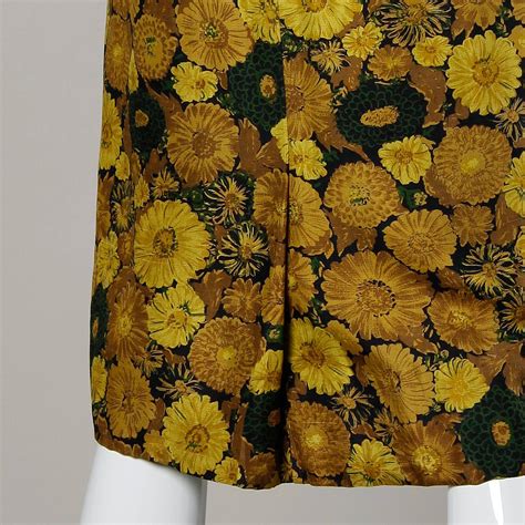 Vintage Silk Yellow Floral Print Cocktail Dress 1950s 1960s For Sale