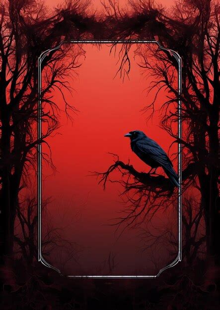 Premium Ai Image Gothic Raven Perched In A Dark Red Crimson Moonlit