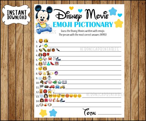 Disney Movie Emoji Pictionary Baby Shower Game Mickey Baby Etsy Uk