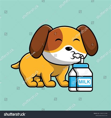 Cute Dog Drink Milk Cartoon Vector Stock Vector (Royalty Free