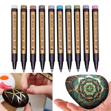 10 Assorted Colored Metallic Permanent Paint Markers Pens Fine Point For Rock Glass Metal Wood ...