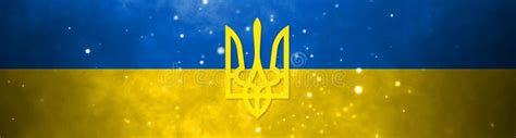 Ukrainian State Emblem On A Background Of Yellow And Blue Flag Stock