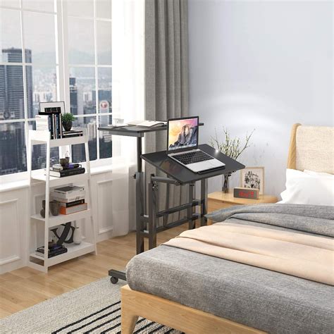 Mobile Computer Table Standing Laptop Desk with Wheels, Sofa Side Bedside Adjustable Table