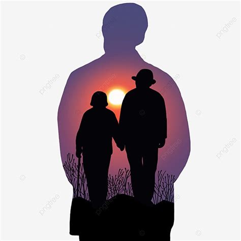 Old Man Sitting Silhouette Transparent Background Sunset Old Man