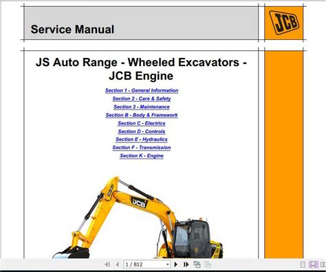 JCB Excavator JS Auto Range Wheeled Excavators Tier 3 Sevices Manual