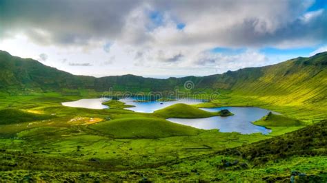 Landscape Sunset View To Caldeirao Crater, Corvo Island, Azores ...