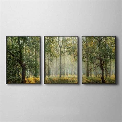 Kit Quadros Decorativos Floresta Arvores Paisagem Para Sala Quarto