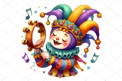 Watercolor Mardi Gras Jester Clipart Graphic By Design Store · Creative