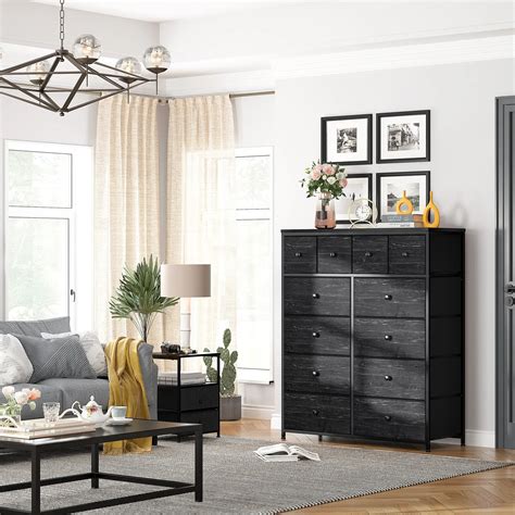 Enhomee Black Bedroom Dresser with 12 Drawers, Chest of Drawers For Be ...