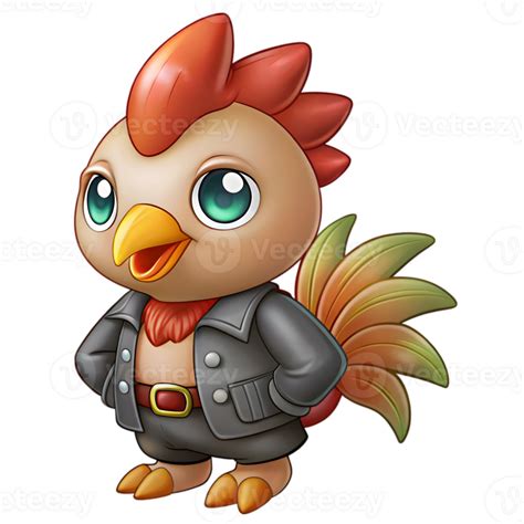 Kawaii Rooster In Leather Jacket 48342853 Png