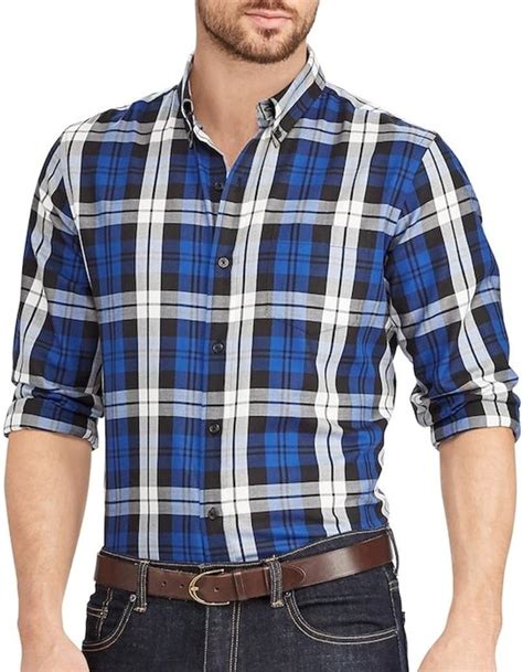 Chaps Mens Classic Fit Oxford Shirt Royal Blue Sapphire Tartan Plaid At