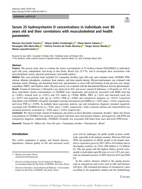 Serum 25 Hydroxyvitamin D Concentrations In Individuals Over 80 Years