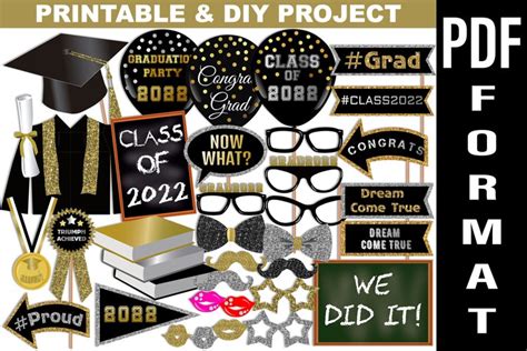 Graduation 2022 Photo Booth Props Printable Files PDF Instant