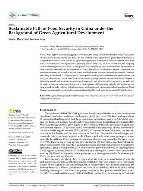 Sustainable Path Of Food Security In China Under T Download Free Pdf