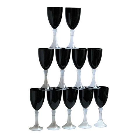 1990s Oversize Black Crystal Wine Water Goblets Glasses Set Of 12 Chairish