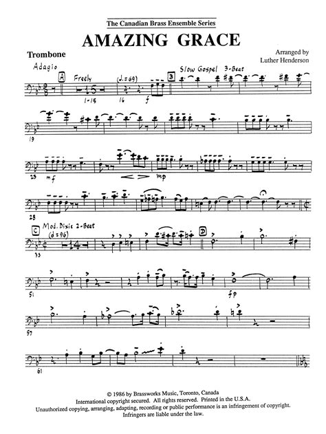 Amazing Grace Trombone B C By Luther Henderson Sheet Music For Brass Ensemble At Sheet