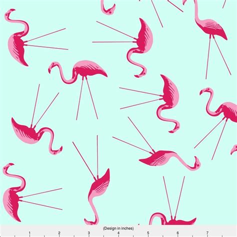 Vintage Pink Flamingo Fabric Flamingos On Mint By