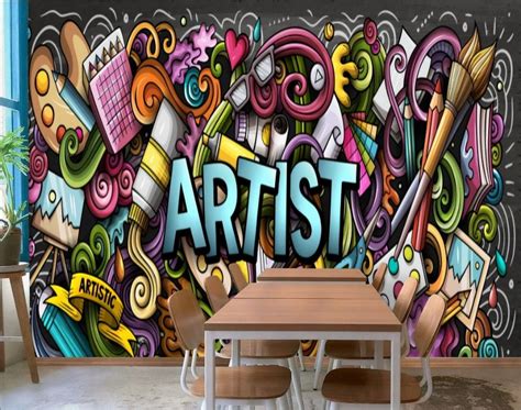 Drawing Graffiti Artist with Colorful Painting Wallpaper Mural ...