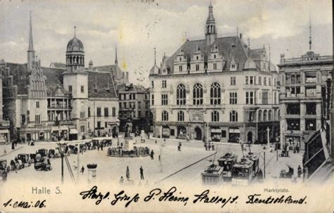 Ansichtskarte Postkarte Halle an der Saale Marktplatz Straßenbahnen