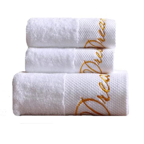 Luxury Cotton White 3pcs Bath Towel Set White Embroidered Beach Towel