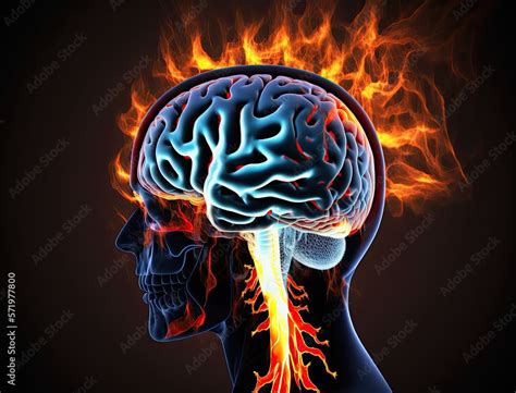 Human Brain Burning Head Headache Illustration Strong Bursting Pain In