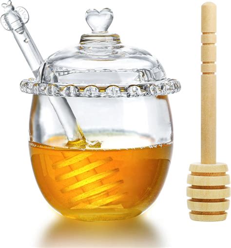 Handd Hyalineanddora Glass Honey Jar With Dipper And Lid6oz Glass Honey