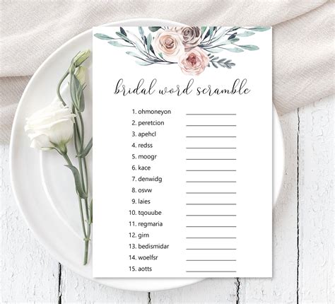 Bridal Word Scramble Game Boho Bridal Shower Game Dusty Pink Rose Bridal Shower Printable Game