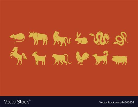 chinese zodiac   animal signs silhouettes vector image
