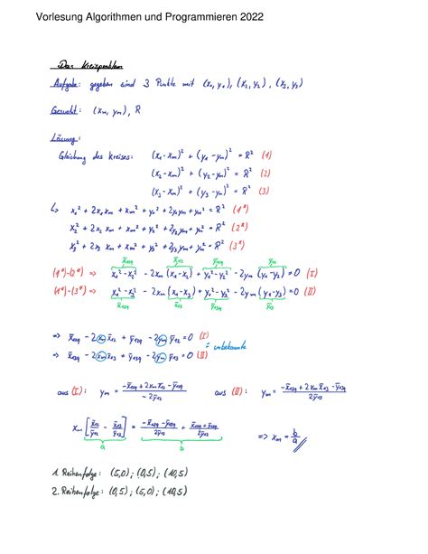 Mitschrift Programmieren Und Algorithmen Das Kreisproblem Aufgabe