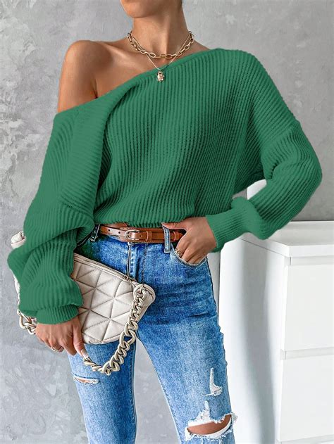 Shein Frenchy Twist Back Drop Shoulder Ribbed Knit Sweater Shein Usa