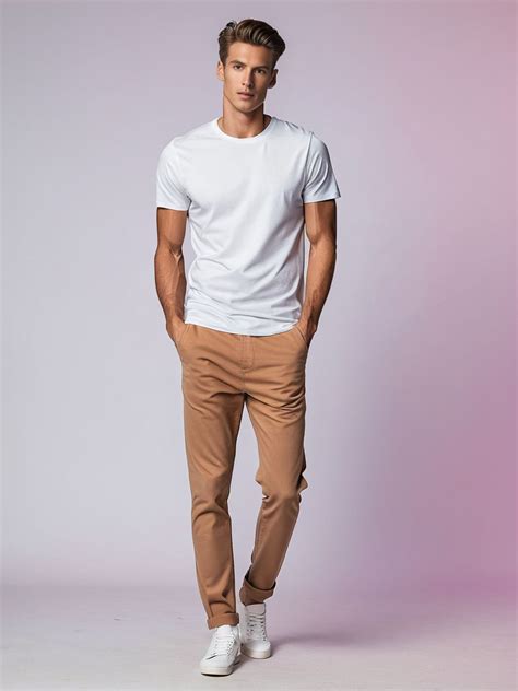 Minimalist White T-Shirt Mockup on Male Model | Pincel