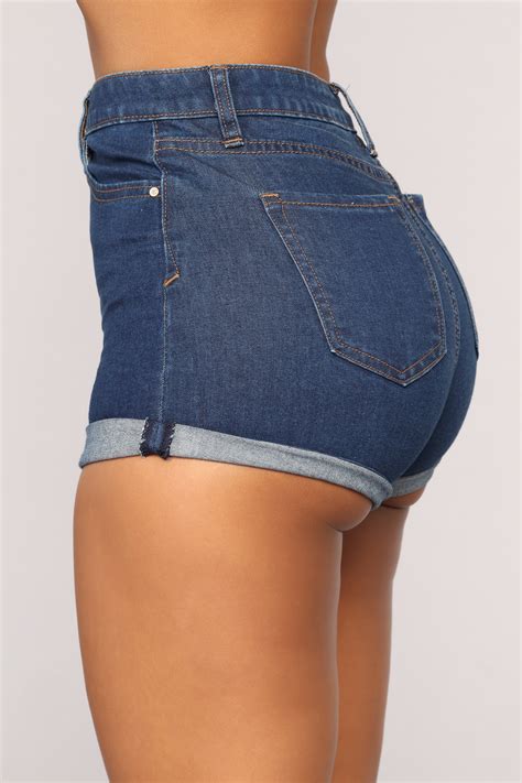 Fave High Waist Denim Shorts Dark Denim