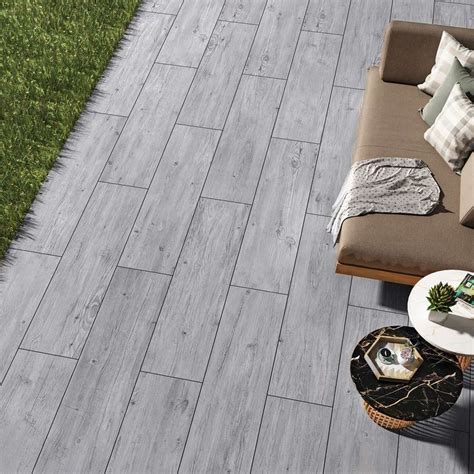 Alva™ Light Grey Wood Effect Porcelain Paving Tiles, 41% OFF