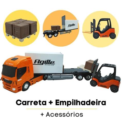 Caminhão Carreta Iveco Empilhadeira Brinquedo Infantil Miniatura