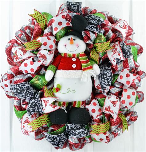 Plush Snowman Christmas Mesh Outdoor Front Door Wreath