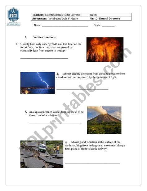 Natural Disasters Quiz ESL Worksheet By ValDreau