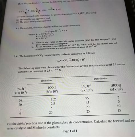 Solved Q Enzyme Kineties Consider The Following Enzyme Chegg