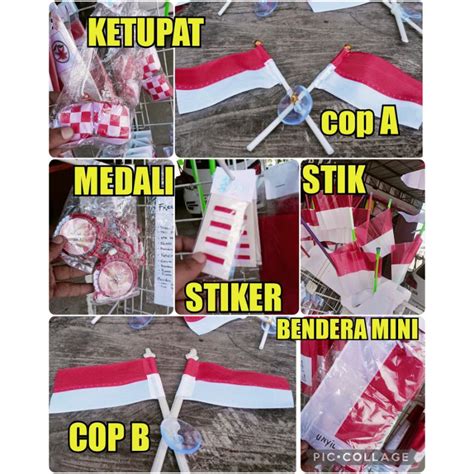 Jual BENDERA MINI STIKER PIPI COP SILANG KETUPAT MEDALI MERAH PUTIH