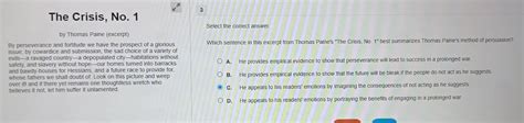 The Crisis No Select The Correct Answer By Thomas Paine Excerpt