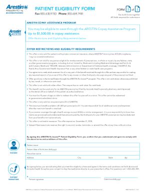 Fillable Online Copay Assistance Patient Eligibility Form Fax Email