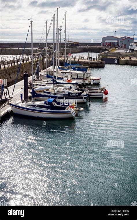 Motorboats Fishing Boats And Yachts Tied Up At Seaham Harbour Marina