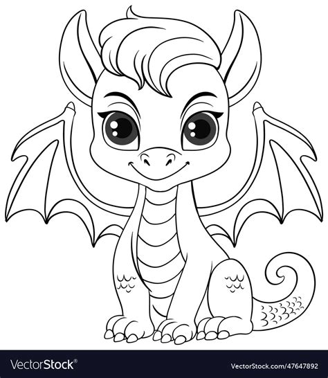 Coloring Page Outline Of Cute Dragon Royalty Free Vector