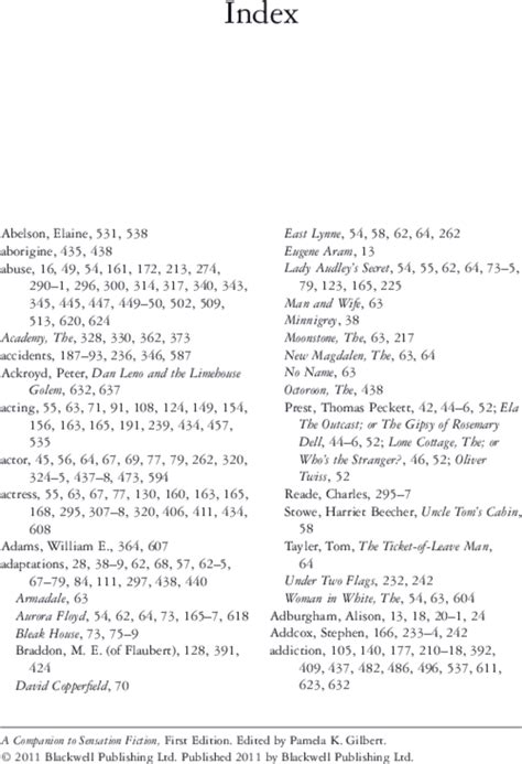 Index A Companion To Sensation Fiction Wiley Online Library