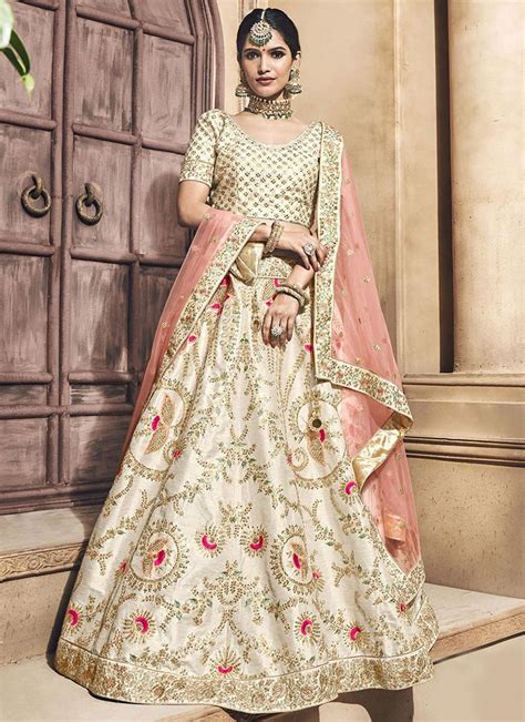 Cream Zari Embroidered A Line Lehenga Designer Bridal Lehenga Choli