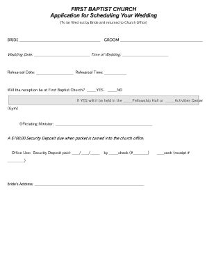 Fillable Online FIRST BAPTIST CHURCH BApplicationb For Scheduling Your