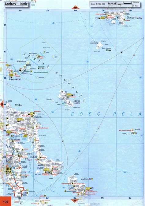 Map Greece Area Skiros Andros Islands Scale Of Cm Km With Cities And