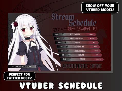 Gothic Vtuber Schedule Template Dark Stream Schedule Black Etsy Canada