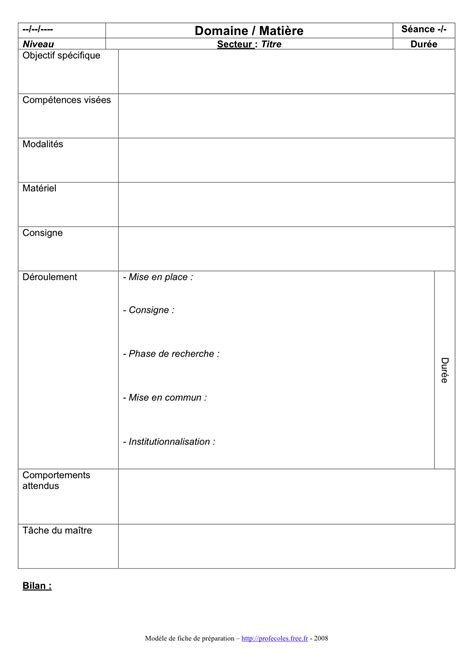 Fiche PE2 modèle de fiche de préparation vierge